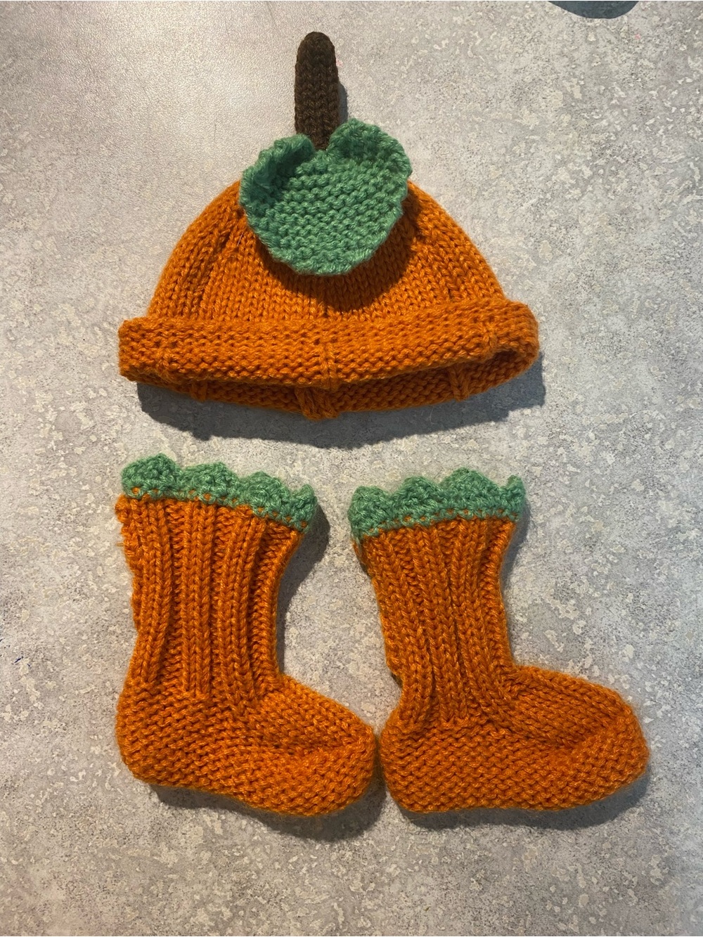 Little Me Orange Pumpkin Knit Hat and Matching Booties